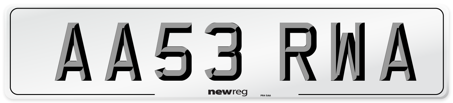 AA53 RWA Number Plate from New Reg